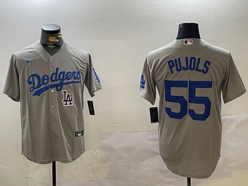Men Los Angeles Dodgers #55 Pujols Grey Game 2024 Nike MLB Jersey style 6